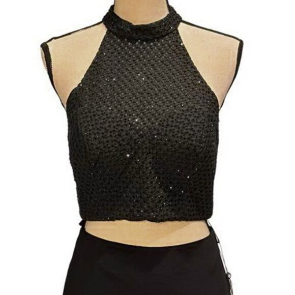 ALYCE Paris Black 2 Piece Rhinestone Halter Skirt Set - Picture 3 of 3